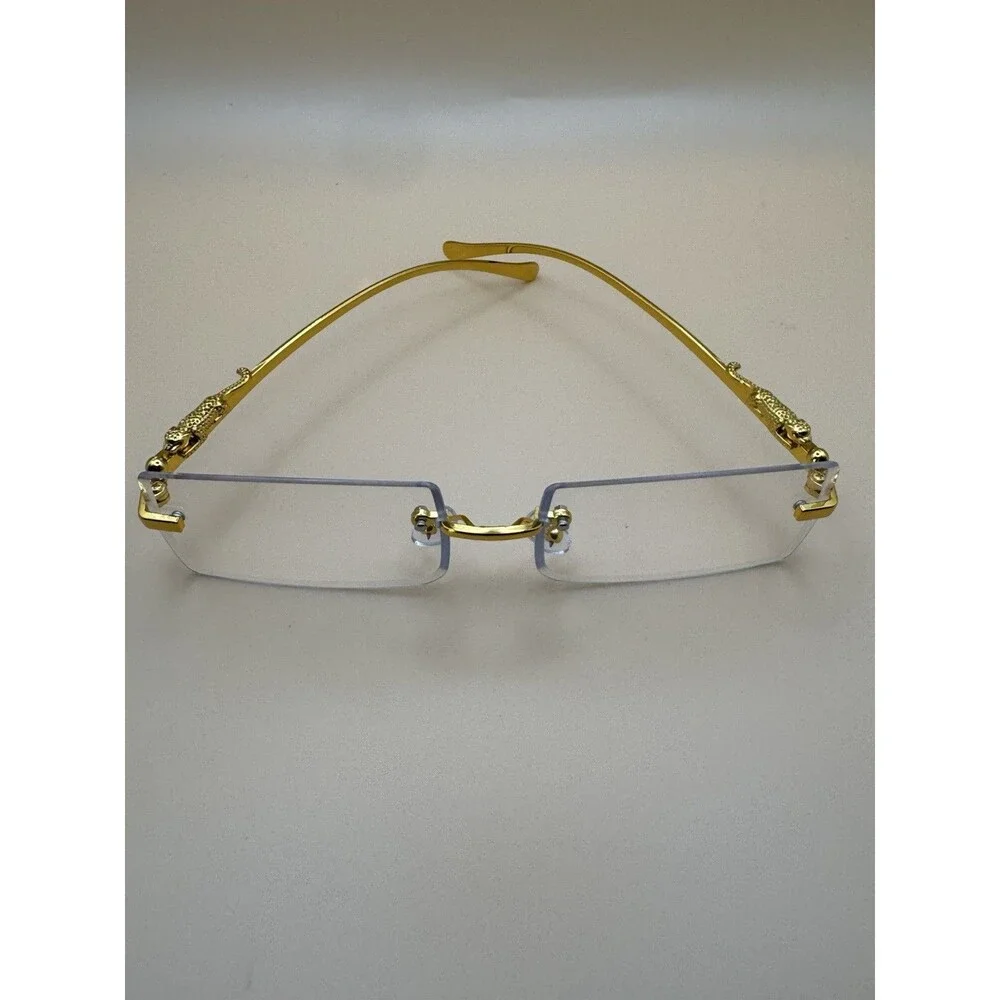 Men Gold Rimless Clear Lens Panther Glasses⁠